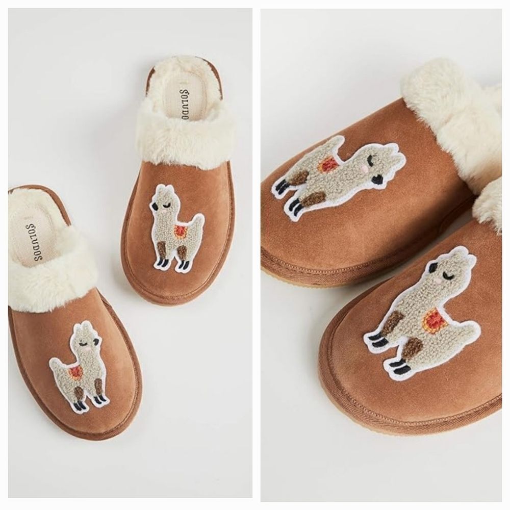 Soludos Faux Fur Slippers Llama Cozy Tan Size 6